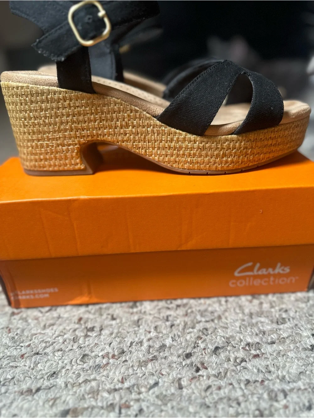 Clarks Platform Sandals Black Canvas Size 9